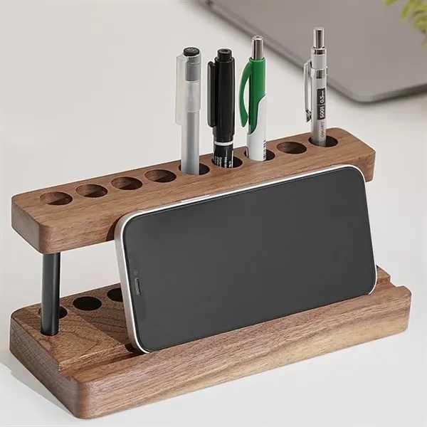 Wooden Desk Organizer with Pen Holder and Phone Stand - Wooden Desk Organizer with Pen Holder and Phone Stand - Image 4 of 6