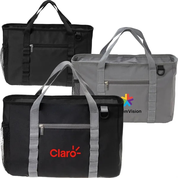 Solid Color Insulated Lunch Bag with Zipper Pockets