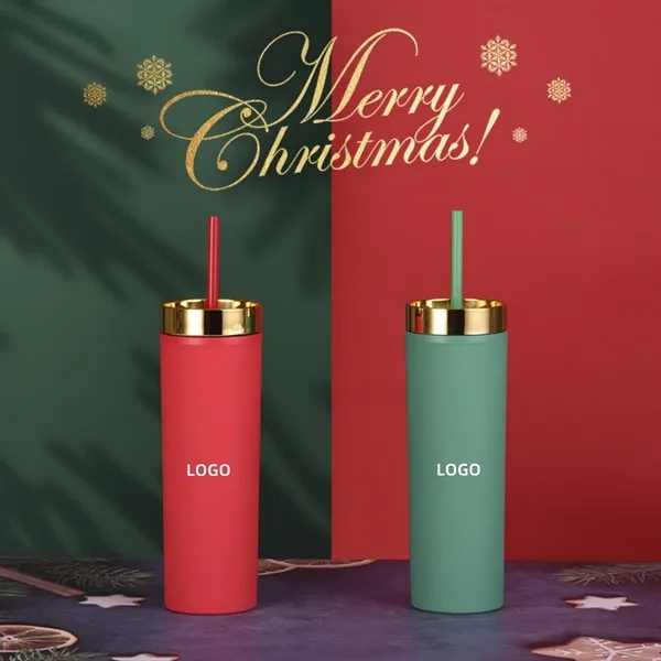 Champagne Gold Lid 16 Oz Double Wall Straw Tumbler - Champagne Gold Lid 16 Oz Double Wall Straw Tumbler - Image 1 of 4