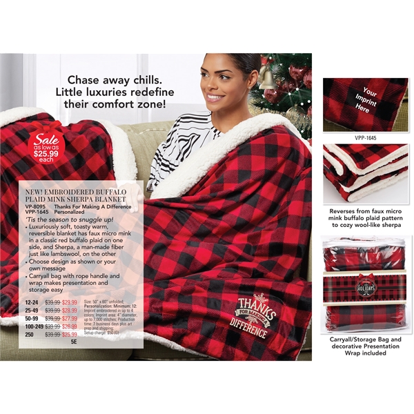Personalized Embroidered Buffalo Plaid Mink Sherpa Blanket