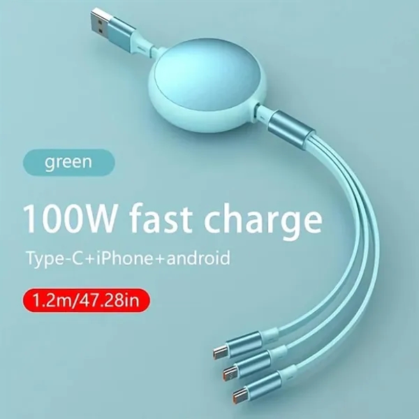 Multi 3-in-1 Retractable 100W Fast Charging Cable - Multi 3-in-1 Retractable 100W Fast Charging Cable - Image 6 of 6