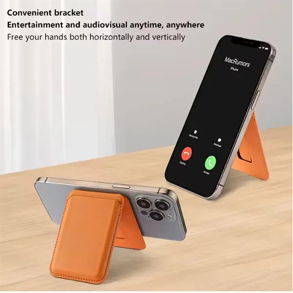 Magnetic Leather Card Wallet with Stand for Phone Back - Magnetic Leather Card Wallet with Stand for Phone Back - Image 3 of 6