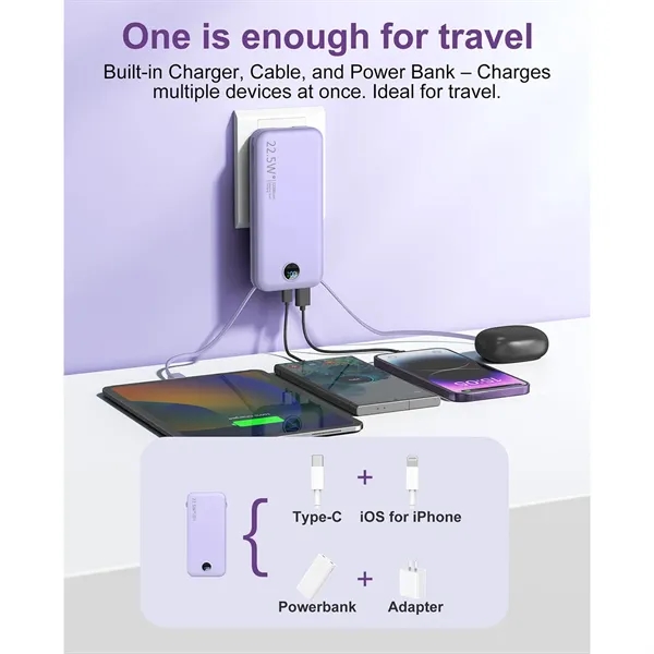 12000mAh Power Bank with Built in Cables&AC Wall Plug - 12000mAh Power Bank with Built in Cables&AC Wall Plug - Image 2 of 3