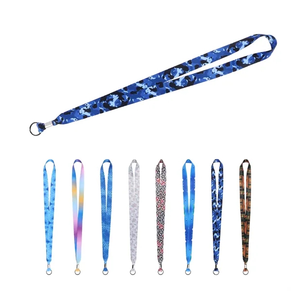 3/4" Custom Polyester Lanyards Keychain W/ Black ring