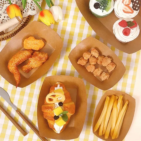 Disposable Kraft Paper Food Boat Serving Tray Snack Boxes - Disposable Kraft Paper Food Boat Serving Tray Snack Boxes - Image 4 of 5