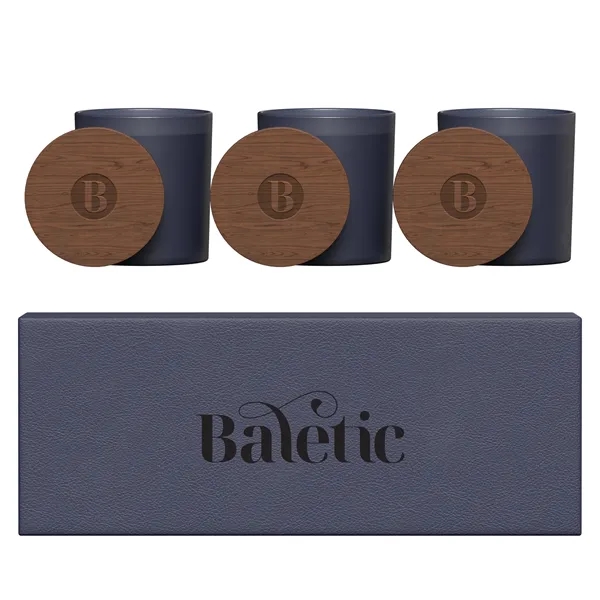 VISTA   GLASS CANDLE 3-PACK WITH ACACIA WOOD LIDS - VISTA   GLASS CANDLE 3-PACK WITH ACACIA WOOD LIDS - Image 1 of 16