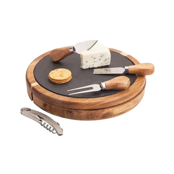 4-Piece Normandy Swivel Base Wood Cheese Wine Board Set - 4-Piece Normandy Swivel Base Wood Cheese Wine Board Set - Image 2 of 3