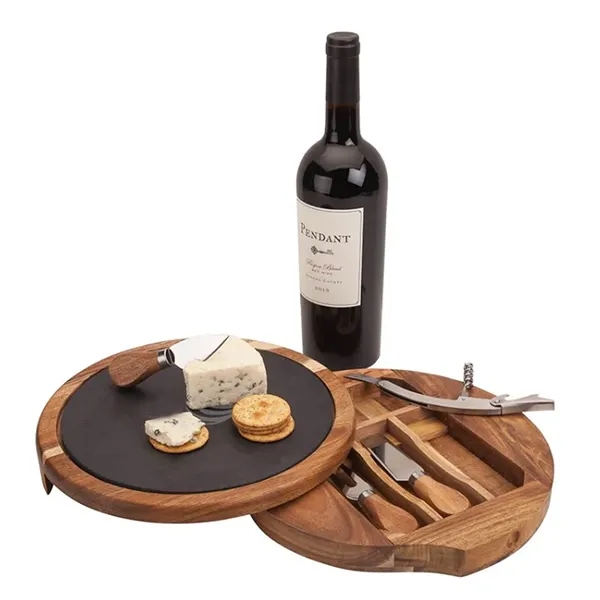 4-Piece Normandy Swivel Base Wood Cheese Wine Board Set - 4-Piece Normandy Swivel Base Wood Cheese Wine Board Set - Image 3 of 3