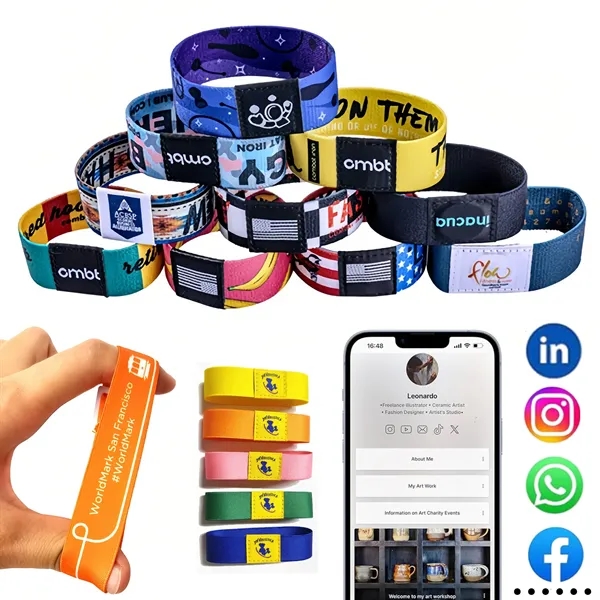 Sublimated Event Wristband With Custom Woven Label - Sublimated Event Wristband With Custom Woven Label - Image 0 of 1