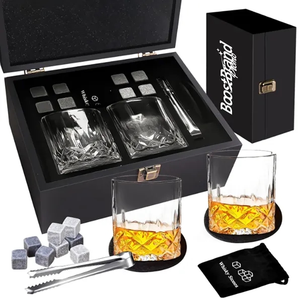 Whiskey Chilling Stone Gift Set w/ Glasses & Felt Coasters - Whiskey Chilling Stone Gift Set w/ Glasses & Felt Coasters - Image 0 of 4
