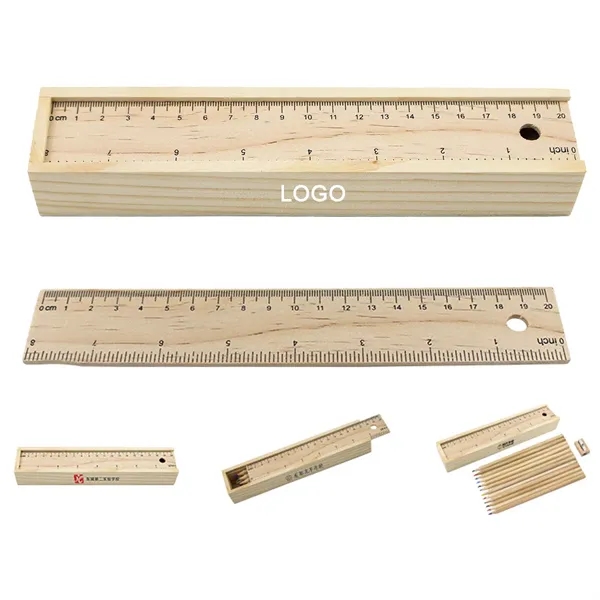 Custom Wooden Ruler Sets with 12 Pcs Colored Pencils and a S - Custom Wooden Ruler Sets with 12 Pcs Colored Pencils and a S - Image 0 of 4