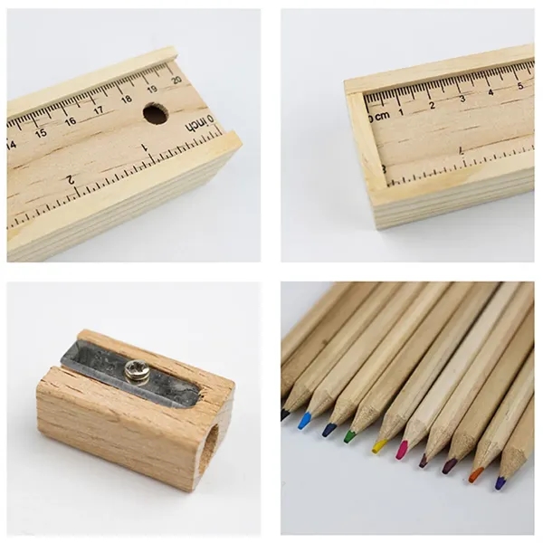 Custom Wooden Ruler Sets with 12 Pcs Colored Pencils and a S - Custom Wooden Ruler Sets with 12 Pcs Colored Pencils and a S - Image 1 of 4