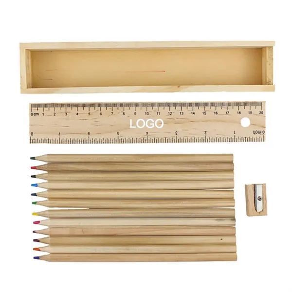Custom Wooden Ruler Sets with 12 Pcs Colored Pencils and a S - Custom Wooden Ruler Sets with 12 Pcs Colored Pencils and a S - Image 2 of 4