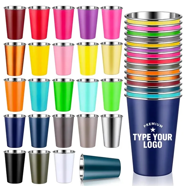 16 oz Pint Cups Stackable Tumblers Metal Drinking Glasses - 16 oz Pint Cups Stackable Tumblers Metal Drinking Glasses - Image 0 of 3