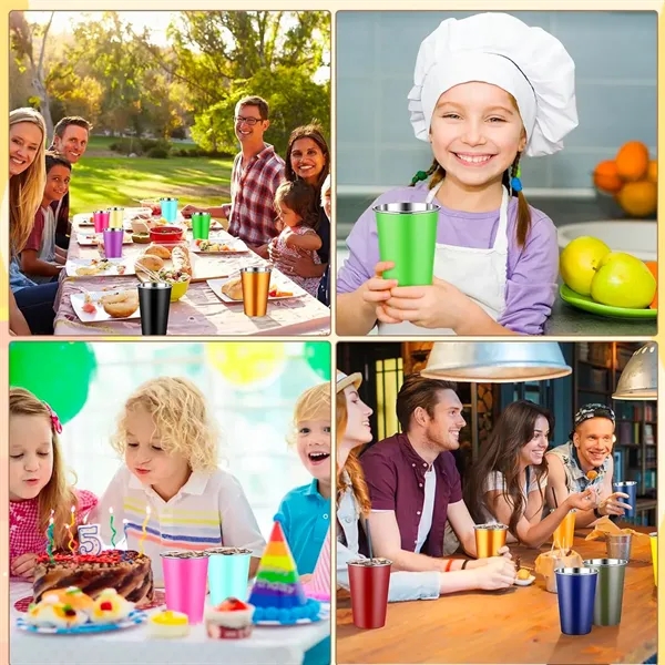 16 oz Pint Cups Stackable Tumblers Metal Drinking Glasses - 16 oz Pint Cups Stackable Tumblers Metal Drinking Glasses - Image 3 of 3