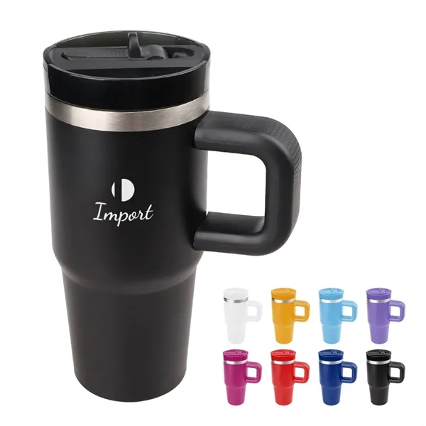 14 Oz Stainless Steel Tumbler with Handle Foldable Straw - 14 Oz Stainless Steel Tumbler with Handle Foldable Straw - Image 0 of 3