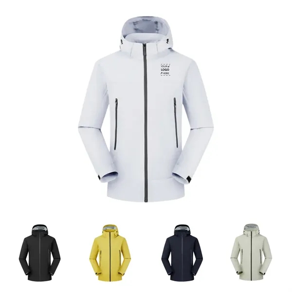 Unisex Waterproof Hooded Jacket Full Zip Coat - Unisex Waterproof Hooded Jacket Full Zip Coat - Image 0 of 6