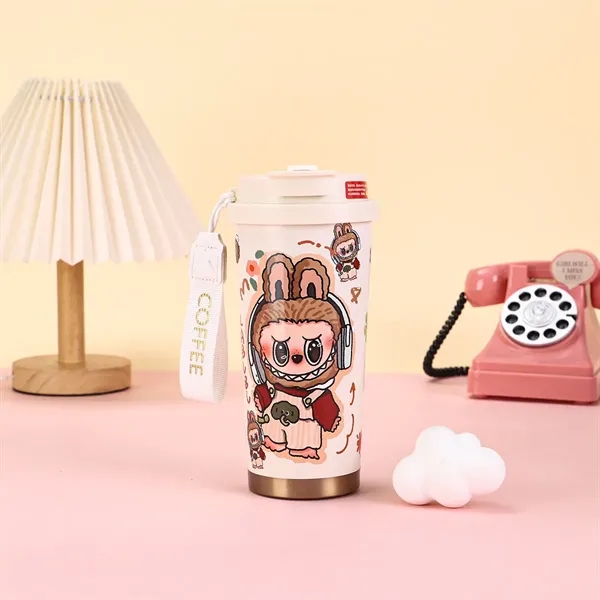 500ml Cute Labubu Travel Coffee Mug with Double Drinking Lid - 500ml Cute Labubu Travel Coffee Mug with Double Drinking Lid - Image 7 of 11