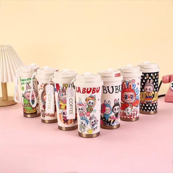 500ml Cute Labubu Travel Coffee Mug with Double Drinking Lid - 500ml Cute Labubu Travel Coffee Mug with Double Drinking Lid - Image 0 of 11