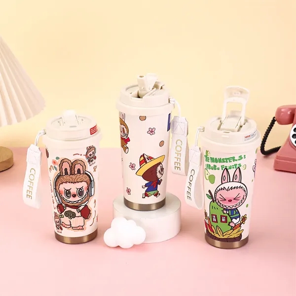 500ml Cute Labubu Travel Coffee Mug with Double Drinking Lid - 500ml Cute Labubu Travel Coffee Mug with Double Drinking Lid - Image 3 of 11