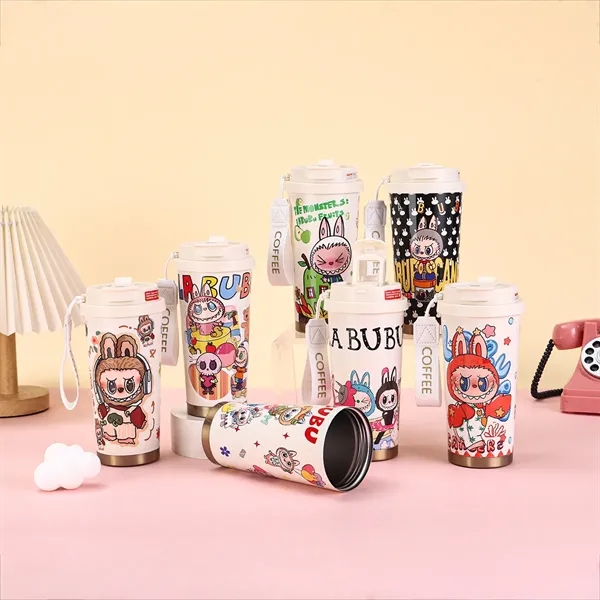 500ml Cute Labubu Travel Coffee Mug with Double Drinking Lid - 500ml Cute Labubu Travel Coffee Mug with Double Drinking Lid - Image 1 of 11