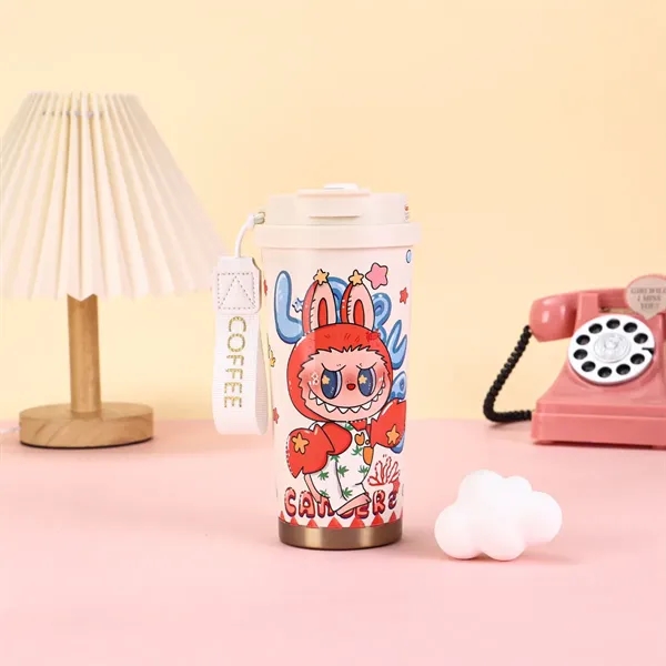 500ml Cute Labubu Travel Coffee Mug with Double Drinking Lid - 500ml Cute Labubu Travel Coffee Mug with Double Drinking Lid - Image 10 of 11