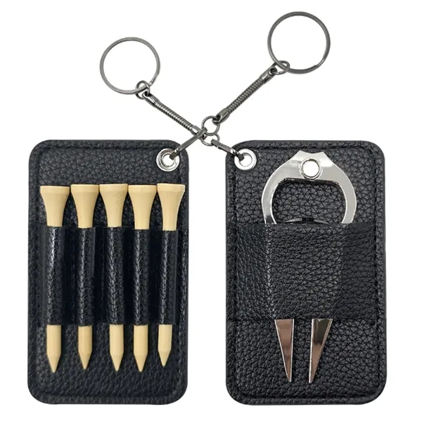 Golf Tee and Divot Tool Keychain Set Faux Leather Holder - Golf Tee and Divot Tool Keychain Set Faux Leather Holder - Image 3 of 3