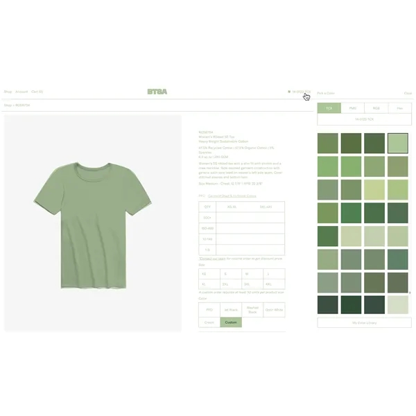 Pantone Custom 8.5oz Ribbed T-Shirt Sustainable Cotton - Pantone Custom 8.5oz Ribbed T-Shirt Sustainable Cotton - Image 1 of 1