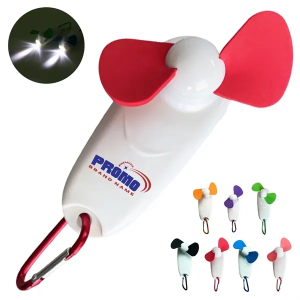 Mini Clip-On Fan with LED Light and Carabiner Attachment - Mini Clip-On Fan with LED Light and Carabiner Attachment - Image 0 of 5