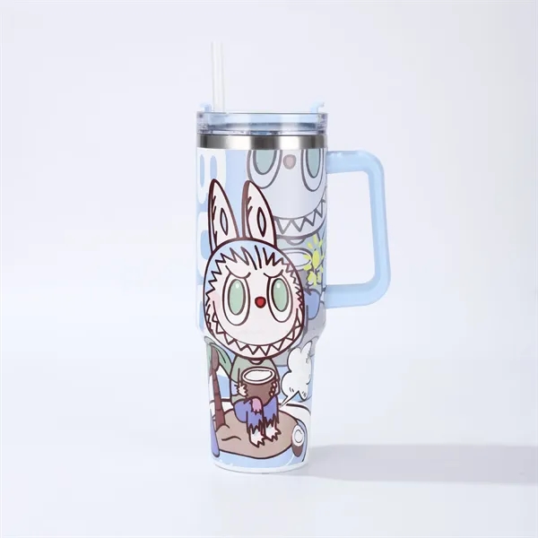 40oz Labubu Pattern Tumbler with Handle and Plastic Straw - 40oz Labubu Pattern Tumbler with Handle and Plastic Straw - Image 10 of 12