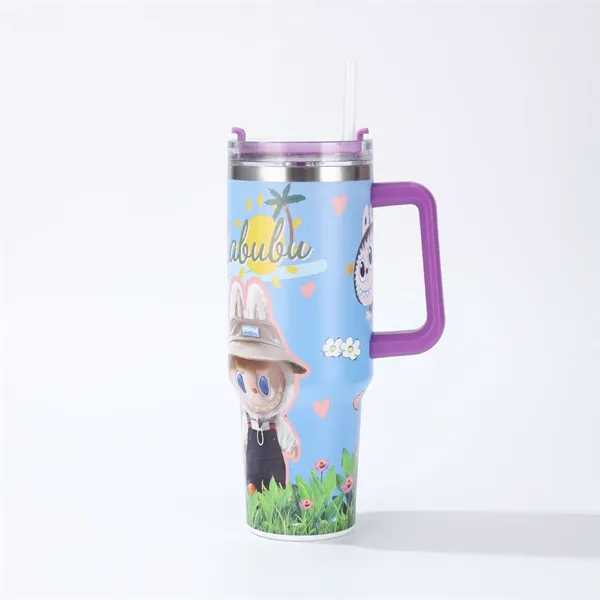40oz Labubu Pattern Tumbler with Handle and Plastic Straw - 40oz Labubu Pattern Tumbler with Handle and Plastic Straw - Image 2 of 12