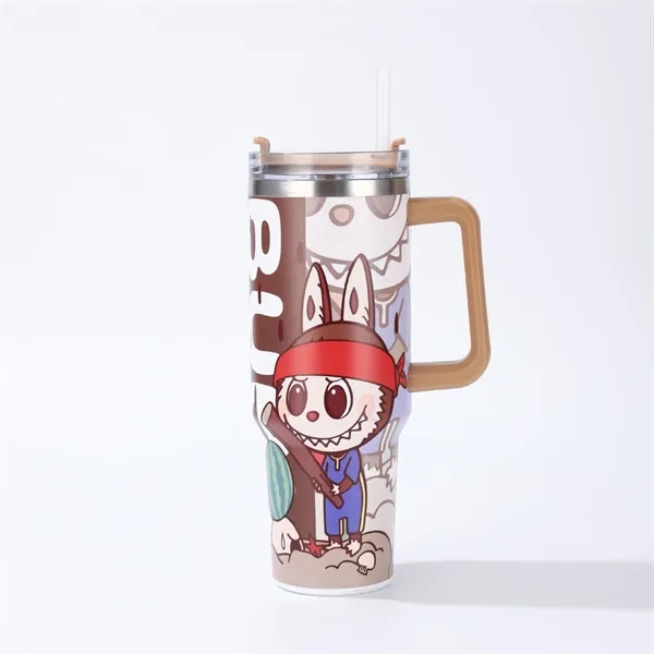 40oz Labubu Pattern Tumbler with Handle and Plastic Straw - 40oz Labubu Pattern Tumbler with Handle and Plastic Straw - Image 4 of 12