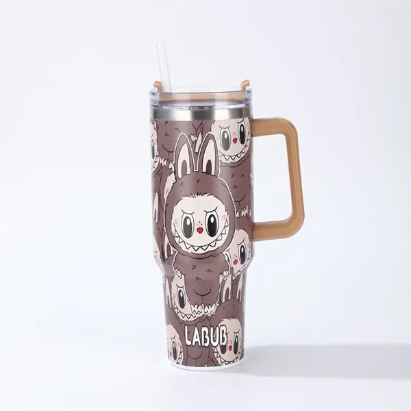 40oz Labubu Pattern Tumbler with Handle and Plastic Straw - 40oz Labubu Pattern Tumbler with Handle and Plastic Straw - Image 5 of 12