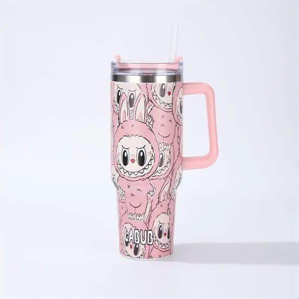 40oz Labubu Pattern Tumbler with Handle and Plastic Straw - 40oz Labubu Pattern Tumbler with Handle and Plastic Straw - Image 9 of 12