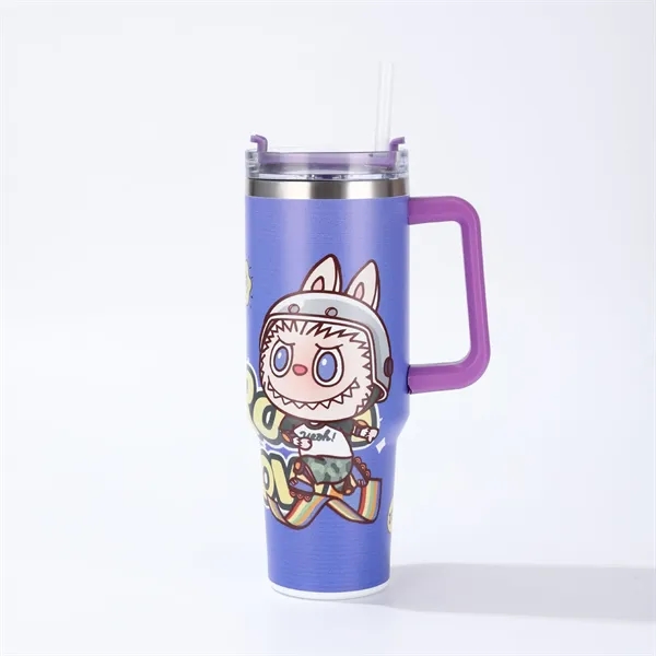40oz Labubu Pattern Tumbler with Handle and Plastic Straw - 40oz Labubu Pattern Tumbler with Handle and Plastic Straw - Image 6 of 12