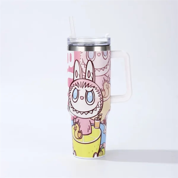 40oz Labubu Pattern Tumbler with Handle and Plastic Straw - 40oz Labubu Pattern Tumbler with Handle and Plastic Straw - Image 7 of 12