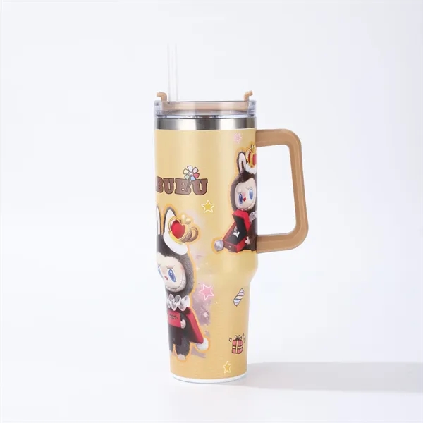 40oz Labubu Pattern Tumbler with Handle and Plastic Straw - 40oz Labubu Pattern Tumbler with Handle and Plastic Straw - Image 8 of 12