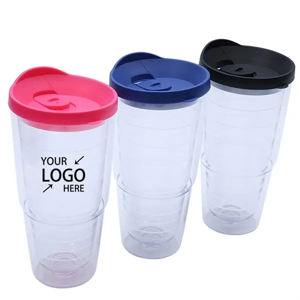 16oz Clear Plastic Double Wall Insulated Tumbler With Lid - 16oz Clear Plastic Double Wall Insulated Tumbler With Lid - Image 0 of 3