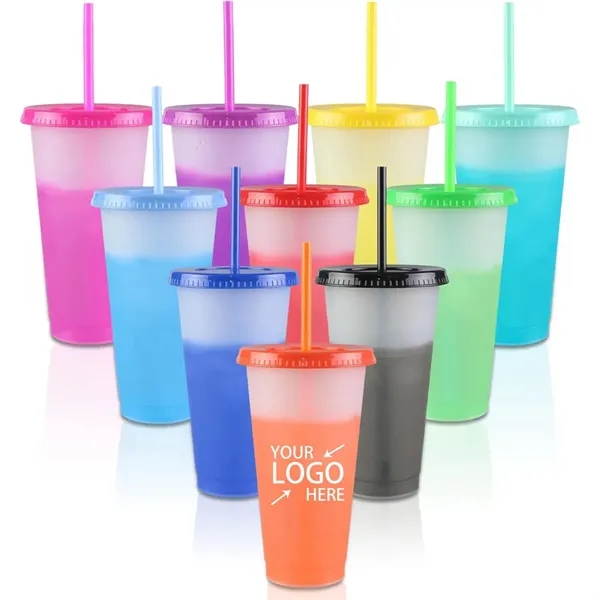 Color Changing Reusable Plastic Cups with Lids & Straws - Color Changing Reusable Plastic Cups with Lids & Straws - Image 0 of 4