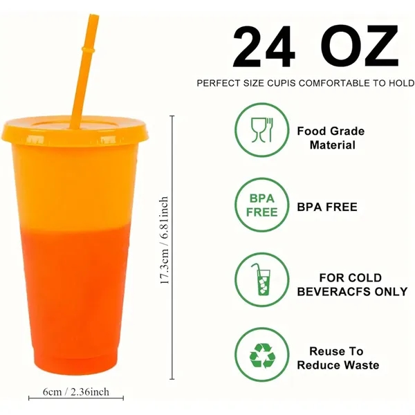 Color Changing Reusable Plastic Cups with Lids & Straws - Color Changing Reusable Plastic Cups with Lids & Straws - Image 1 of 4