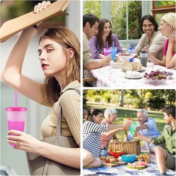 Color Changing Reusable Plastic Cups with Lids & Straws - Color Changing Reusable Plastic Cups with Lids & Straws - Image 2 of 4