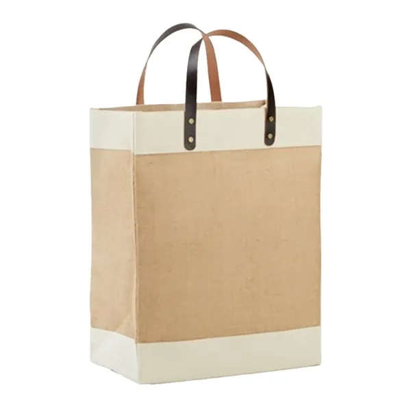 Laminated Jute Tote Bag with Cotton Accents and Leather Hand - Laminated Jute Tote Bag with Cotton Accents and Leather Hand - Image 1 of 3