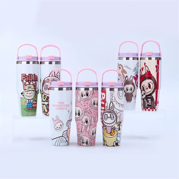 30oz Cartoon Labubu Car Cup with Flip Straw and Handle - 30oz Cartoon Labubu Car Cup with Flip Straw and Handle - Image 1 of 16