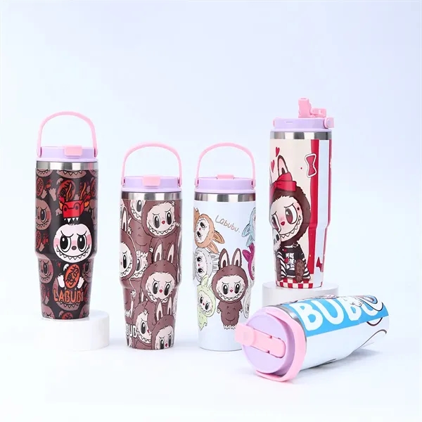 30oz Cartoon Labubu Car Cup with Flip Straw and Handle - 30oz Cartoon Labubu Car Cup with Flip Straw and Handle - Image 2 of 16