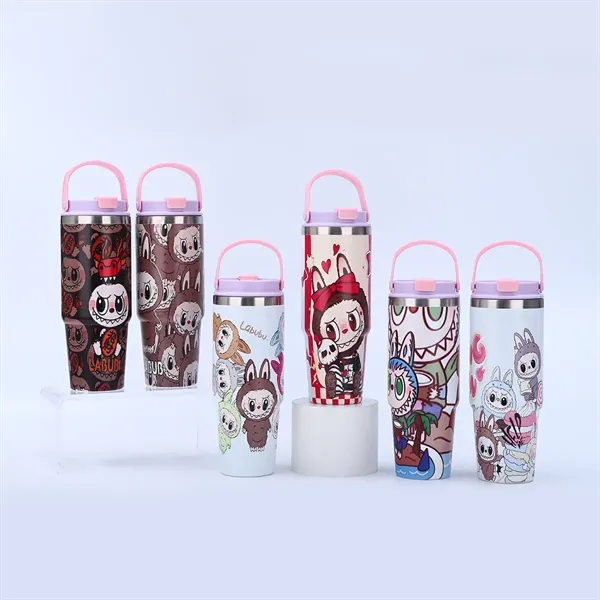 30oz Cartoon Labubu Car Cup with Flip Straw and Handle - 30oz Cartoon Labubu Car Cup with Flip Straw and Handle - Image 0 of 16