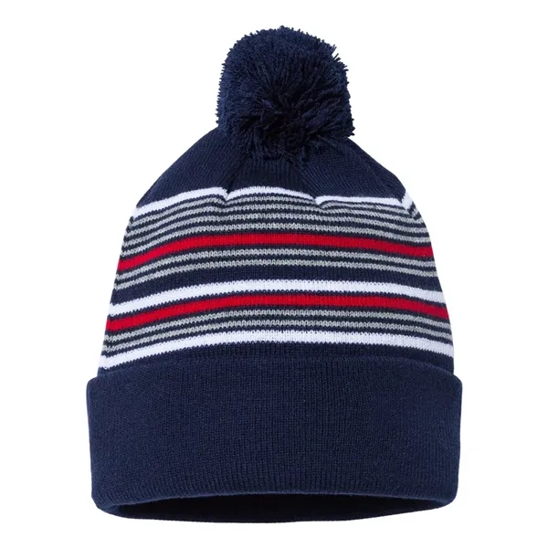 Sportsman 12" Striped Pom-Pom Cuffed Beanie - Sportsman 12" Striped Pom-Pom Cuffed Beanie - Image 7 of 12