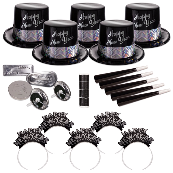 Silver and Ebony Fantasy New Year's Eve Party Kit for 50 - Silver and Ebony Fantasy New Year's Eve Party Kit for 50 - Image 0 of 5