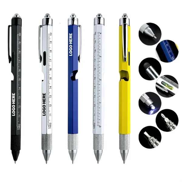 9-in-1 Metal Multi-Tool Pen with LED Light & Stylus - 9-in-1 Metal Multi-Tool Pen with LED Light & Stylus - Image 0 of 9