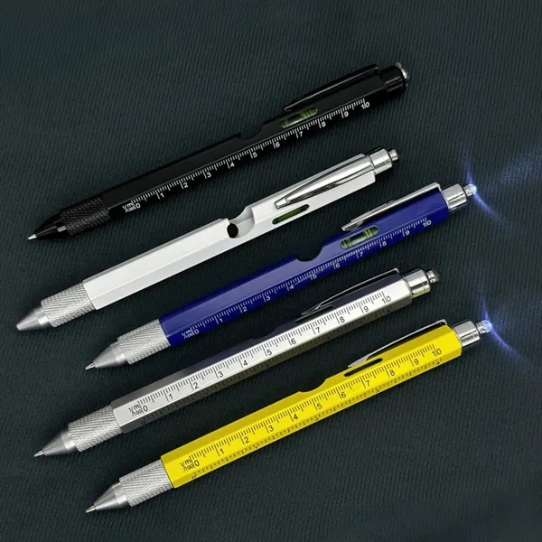 9-in-1 Metal Multi-Tool Pen with LED Light & Stylus - 9-in-1 Metal Multi-Tool Pen with LED Light & Stylus - Image 3 of 9