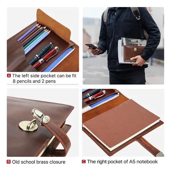 Vintage Universal Leather Notebook Cover with Card Pockets - Vintage Universal Leather Notebook Cover with Card Pockets - Image 2 of 6